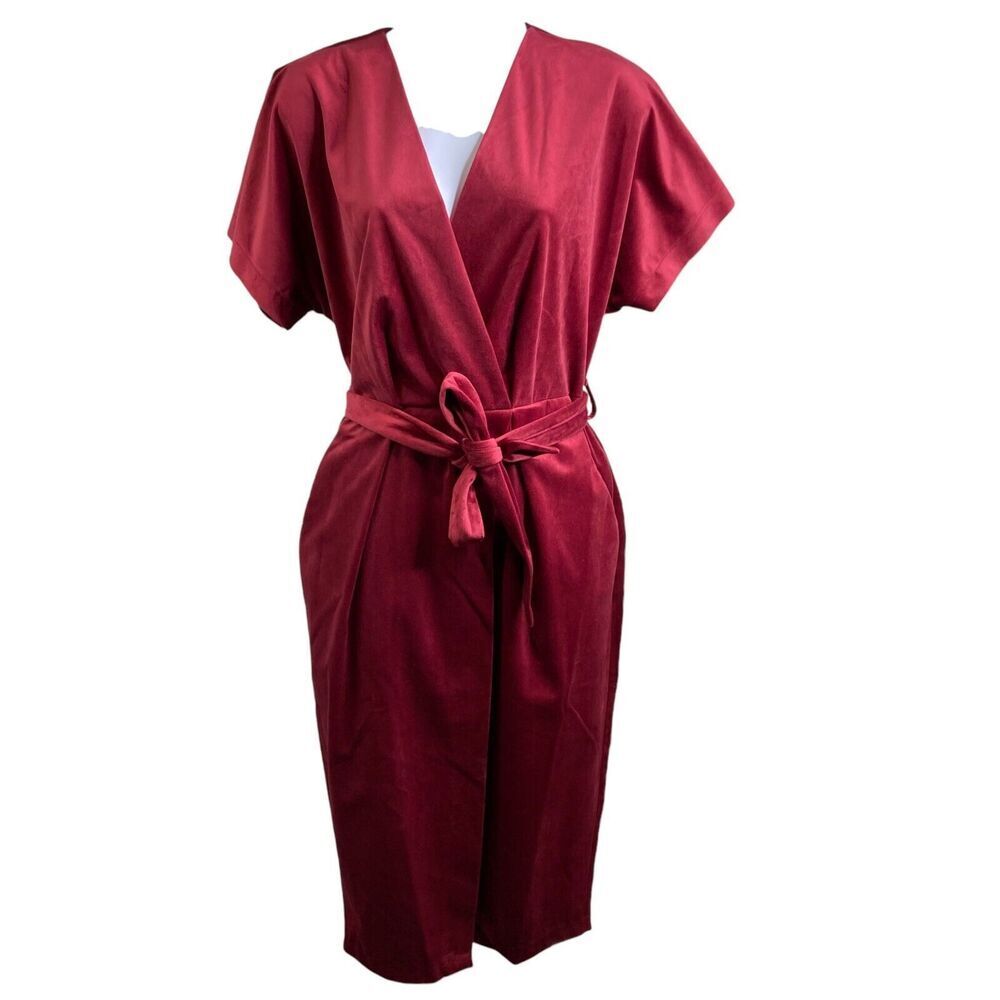 Closet London Women’s Bright Red Belted Velvet‎ Kimono Knee Length Dress Size 10